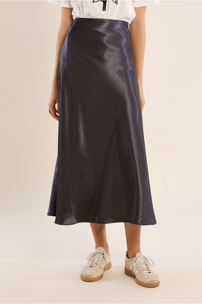 Molly Bracken Satin High Waisted Gun Metal Skirt