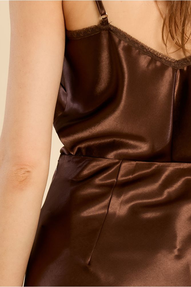 Molly Bracken Satin High Rise Chocolate Skirt