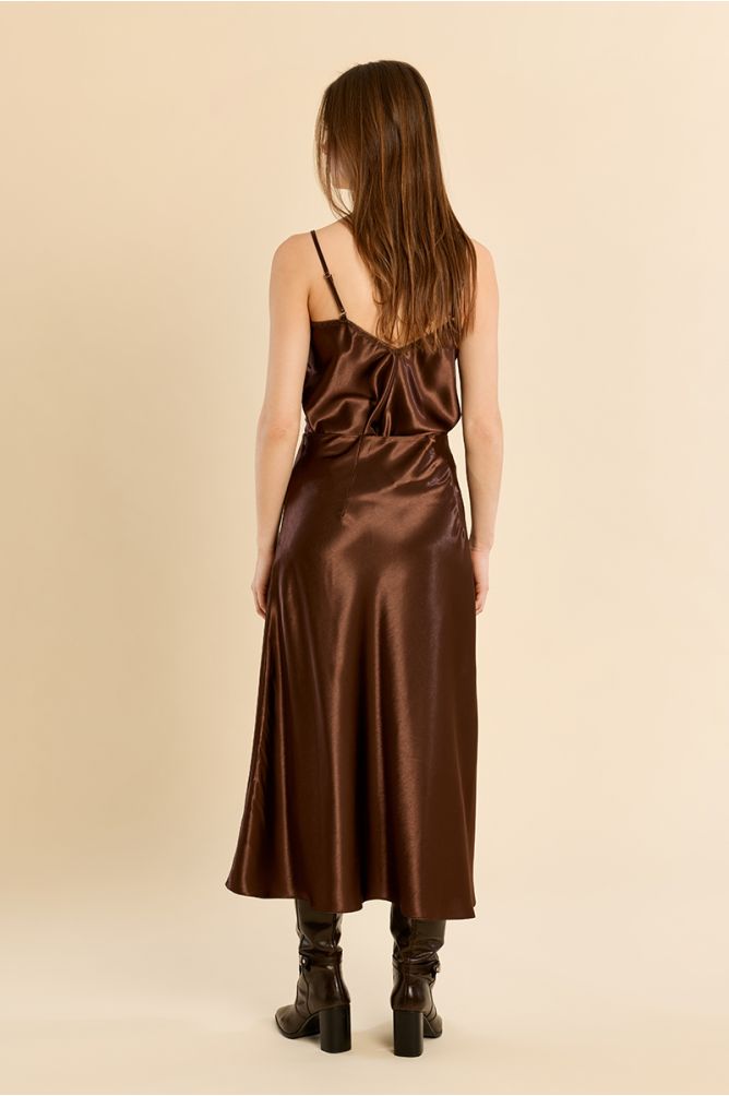 Molly Bracken Satin High Rise Chocolate Skirt