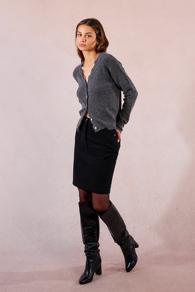 Molly Bracken Scalloped Cardigan With Lace - Grey