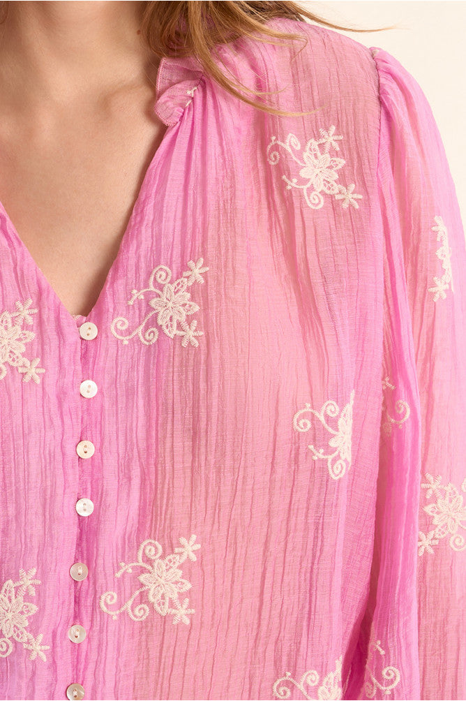 Molly Bracken Pink Semi Transparanent Embroidered Top