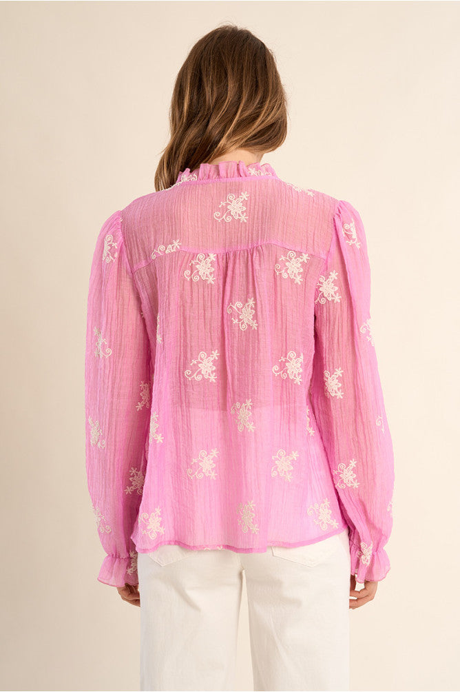 Molly Bracken Pink Semi Transparanent Embroidered Top