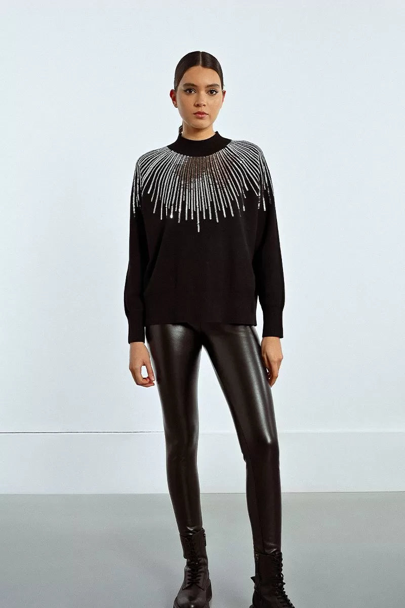 Lili Sidonio Sequin Bust Black Sweater