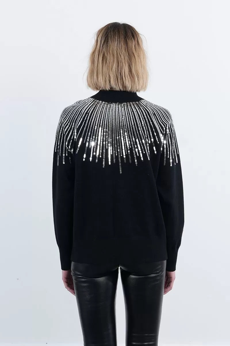 Lili Sidonio Sequin Bust Black Sweater