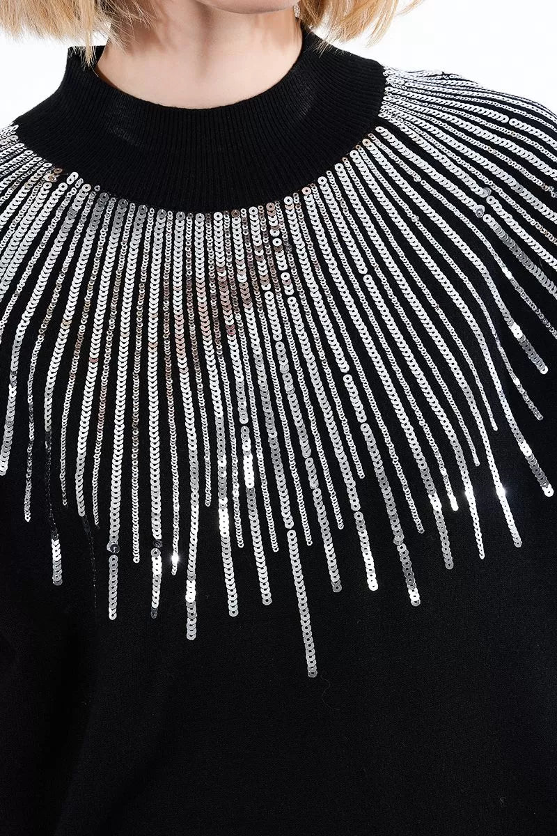 Lili Sidonio Sequin Bust Black Sweater