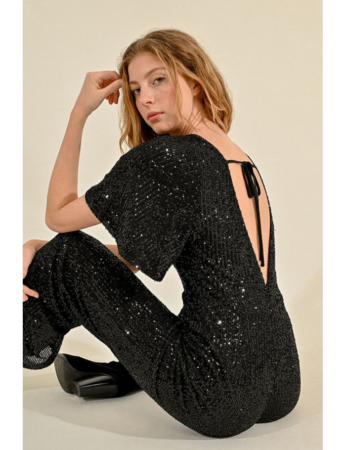 Molly Bracken Black Sequin Jumpsuit