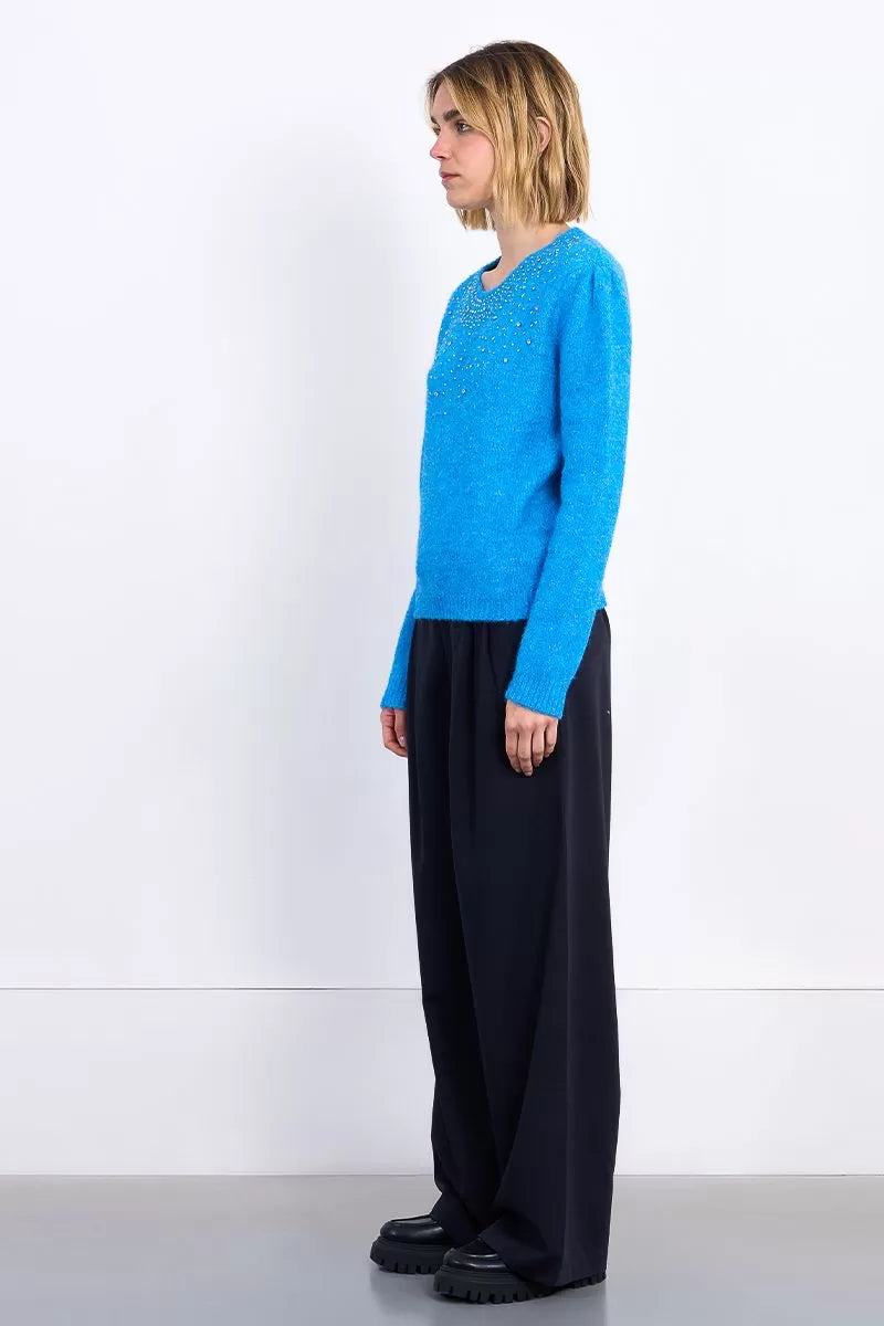 Molly Bracken Blue Sequin Neckline Sweater
