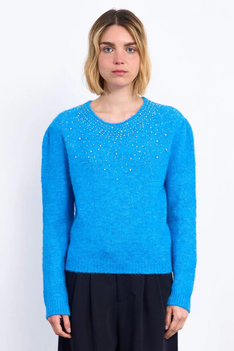 Molly Bracken Blue Sequin Neckline Sweater
