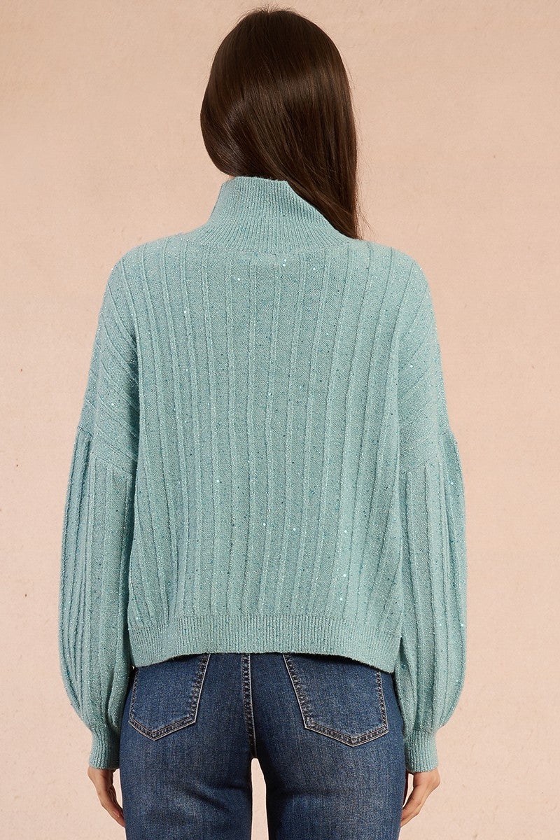 Molly Bracken Sequined Aqua Blue Sweater