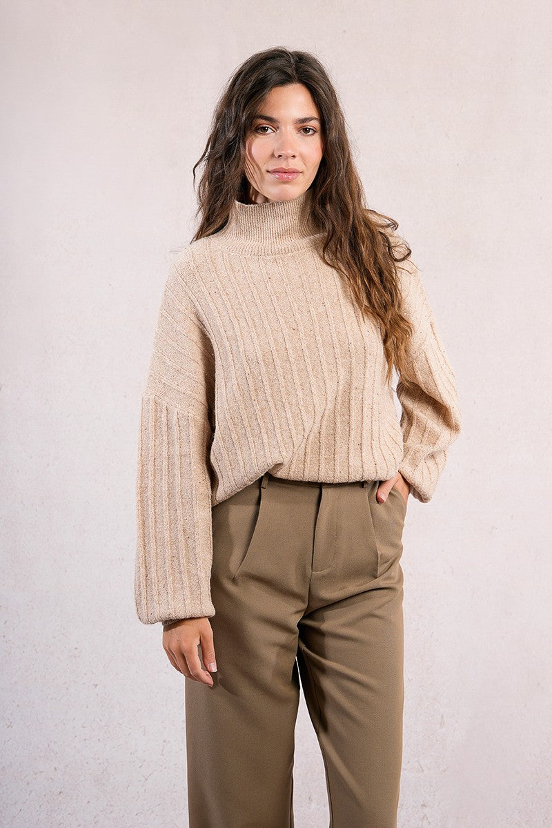 Molly Bracken Sequin Knitted Beige Sweater