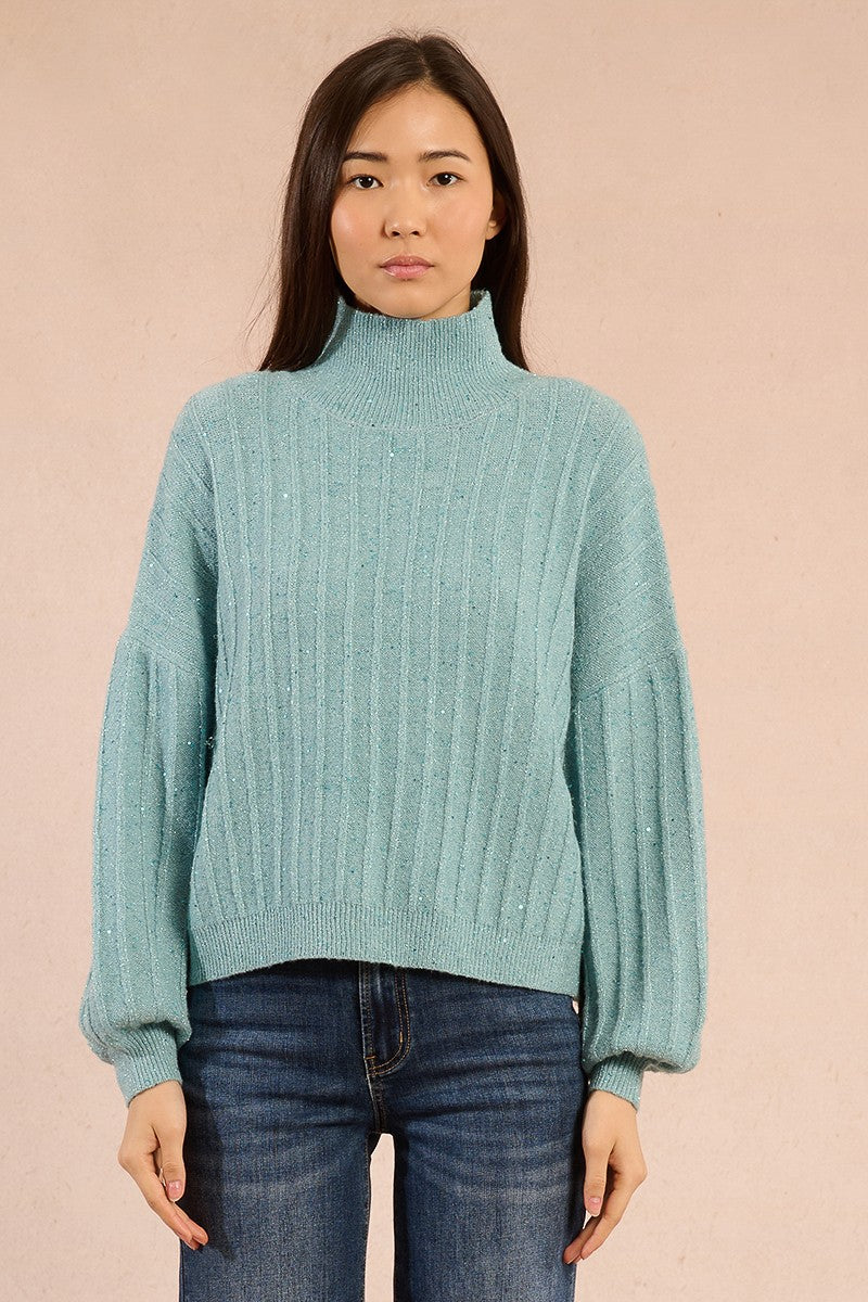 Molly Bracken Sequined Aqua Blue Sweater
