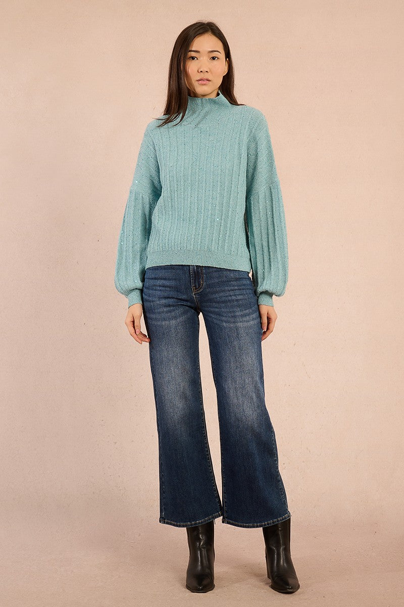 Molly Bracken Sequined Aqua Blue Sweater