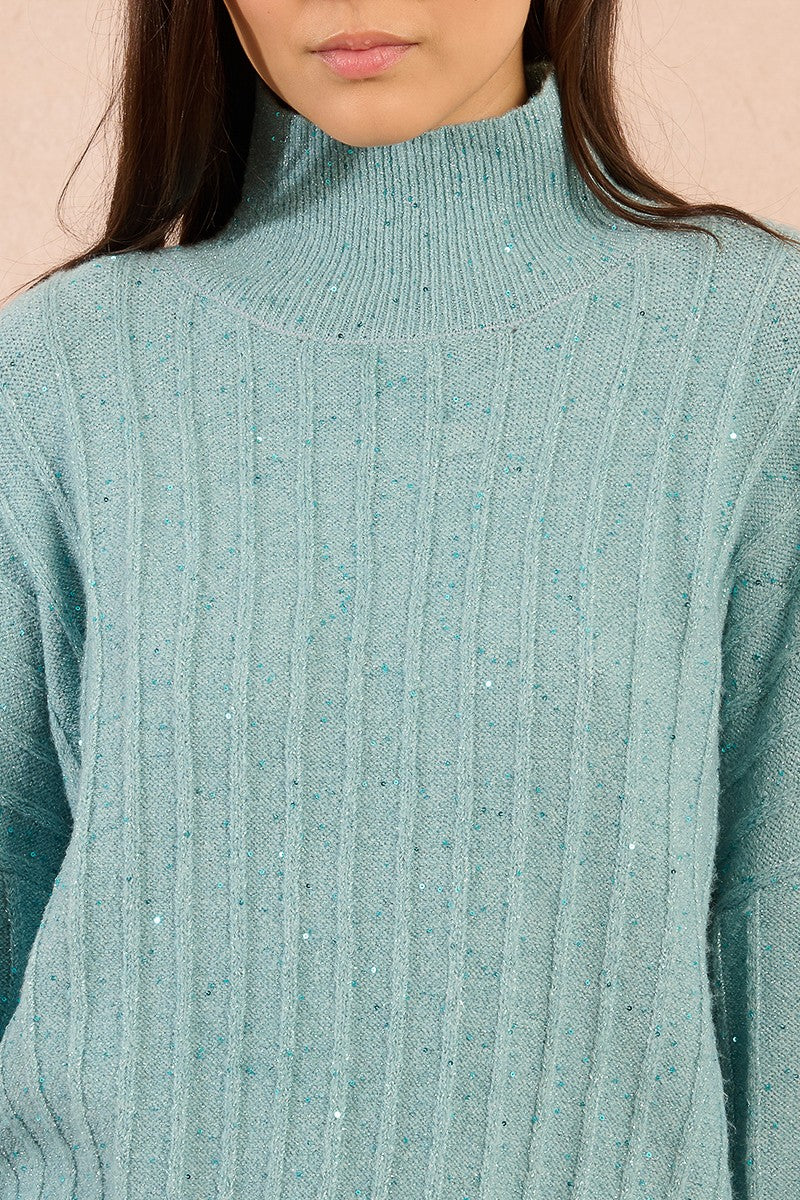 Molly Bracken Sequined Aqua Blue Sweater