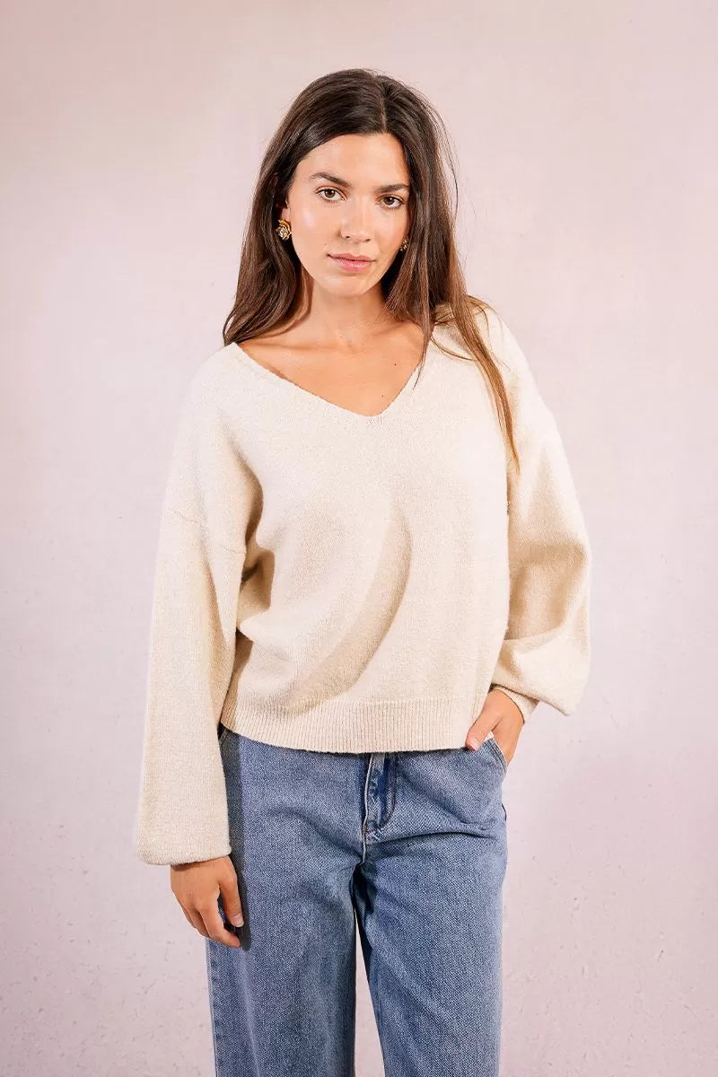 Molly Bracken Sequined Oversized Cream Sweater