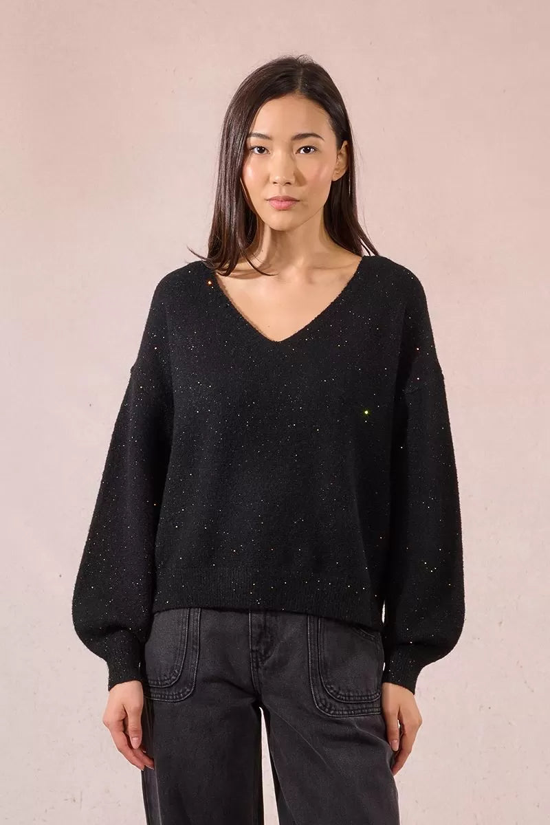 Molly Bracken Sequined Oversized Black Knitted Sweater