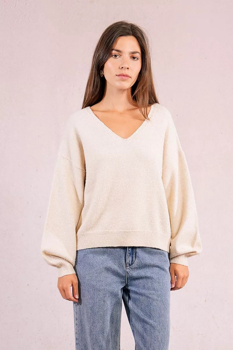 Molly Bracken Sequined Oversized Cream Sweater