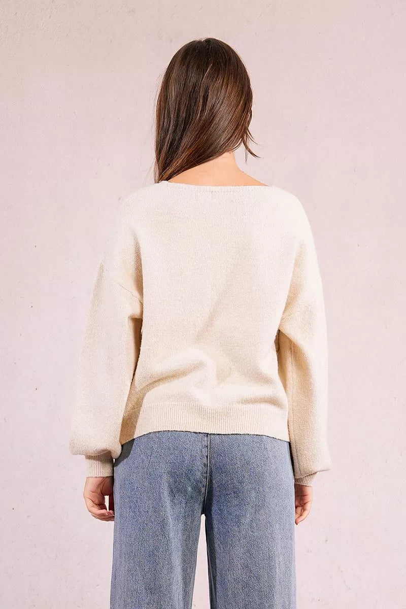 Molly Bracken Sequined Oversized Cream Sweater