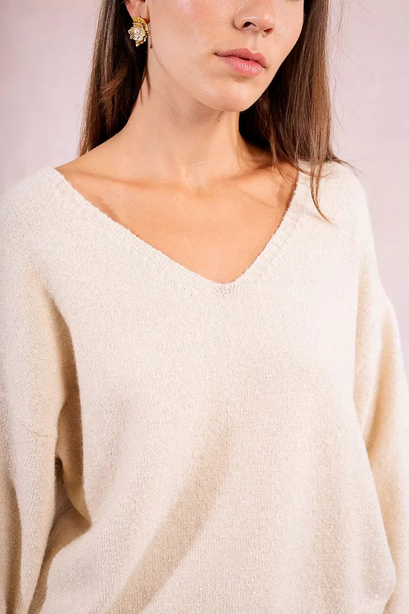 Molly Bracken Sequined Oversized Cream Sweater