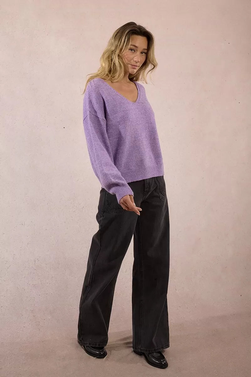 Molly Bracken Sequined Oversized Mauve Sweater