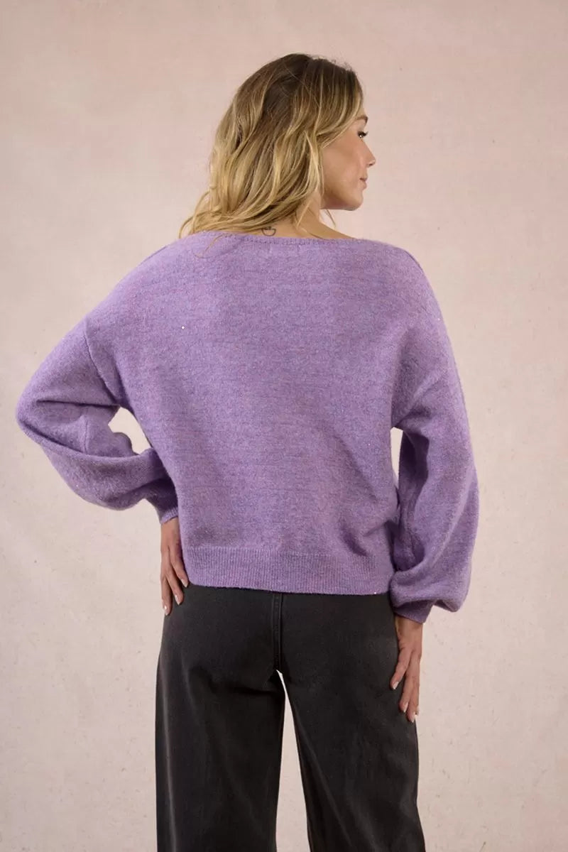 Molly Bracken Sequined Oversized Mauve Sweater