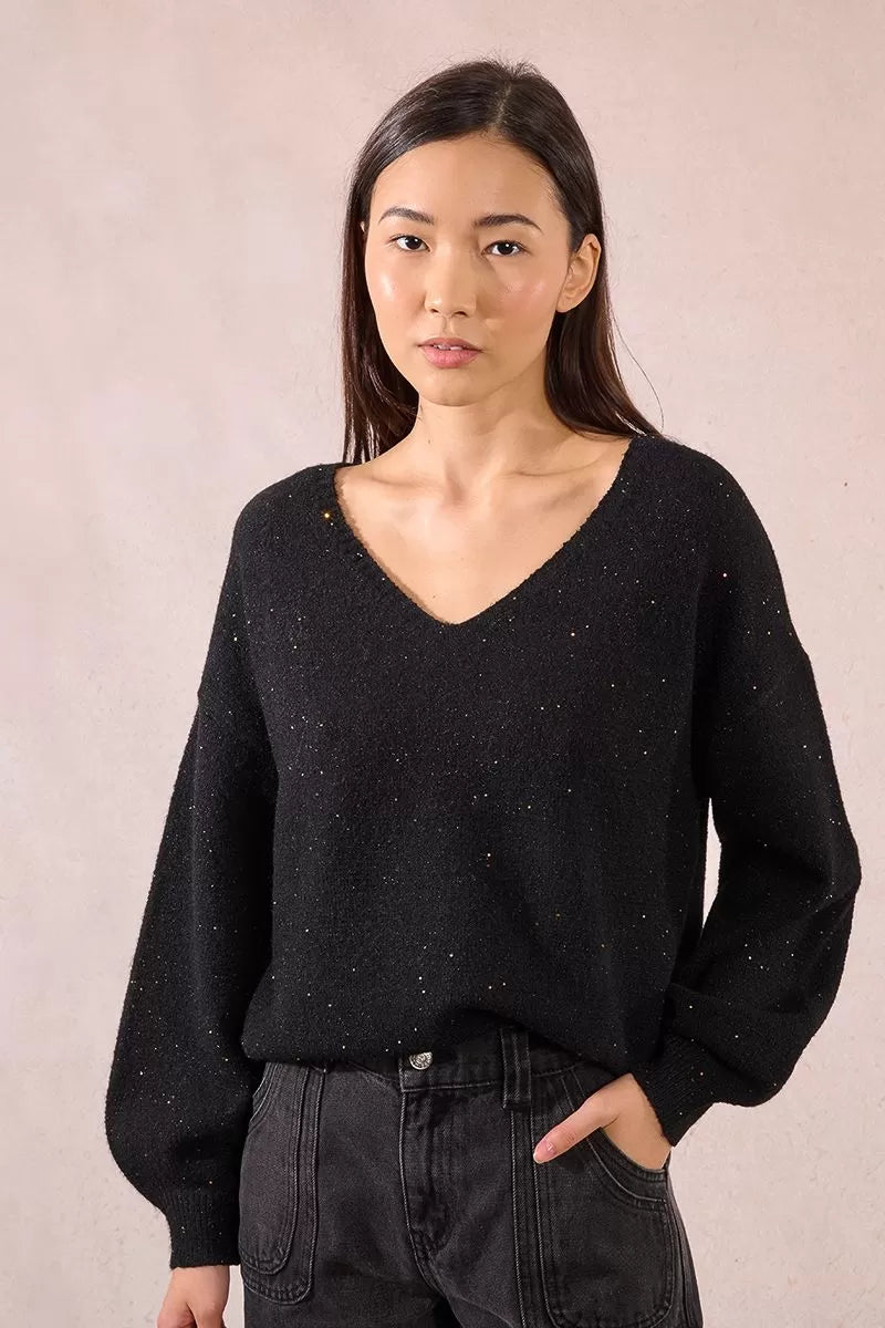 Molly Bracken Sequined Oversized Black Knitted Sweater