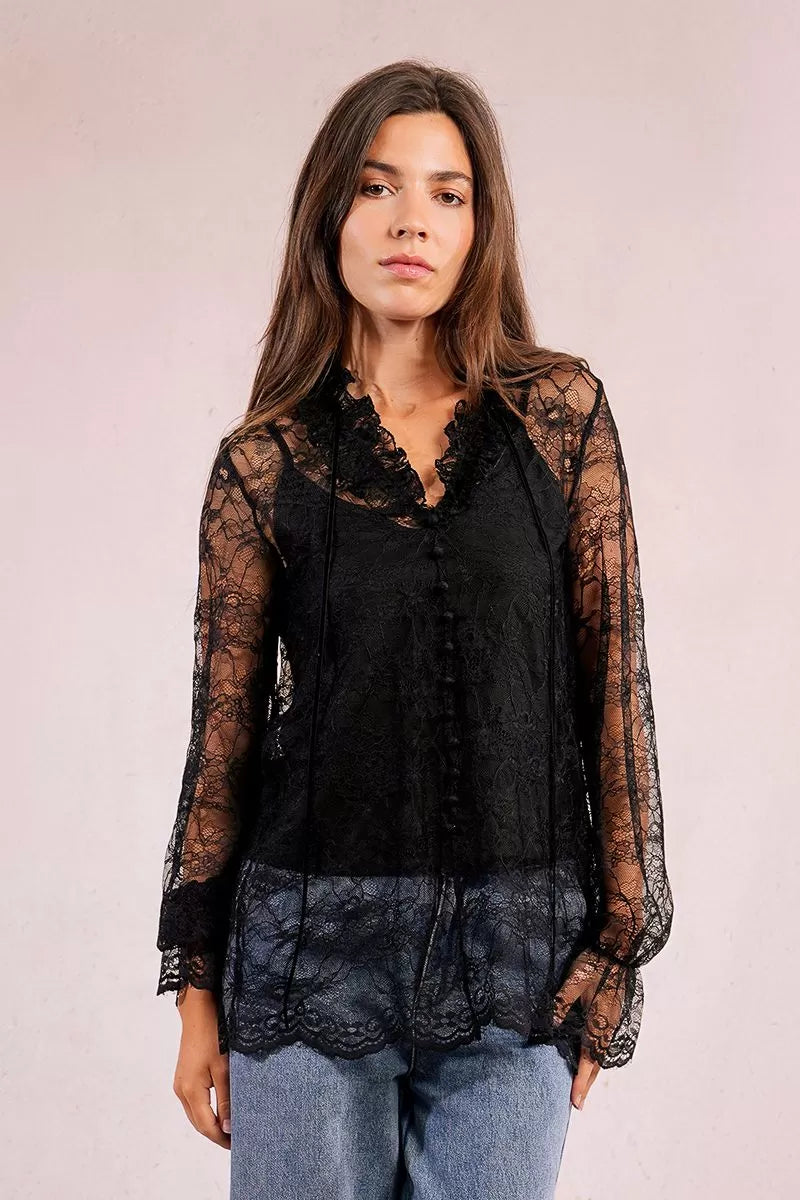 Molly Bracken Sheer Black Lace Top