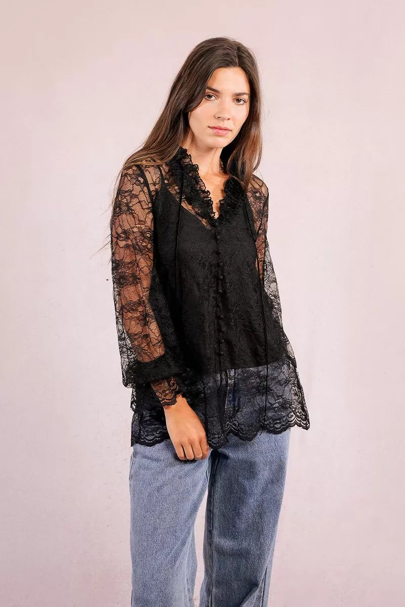 Molly Bracken Sheer Black Lace Top