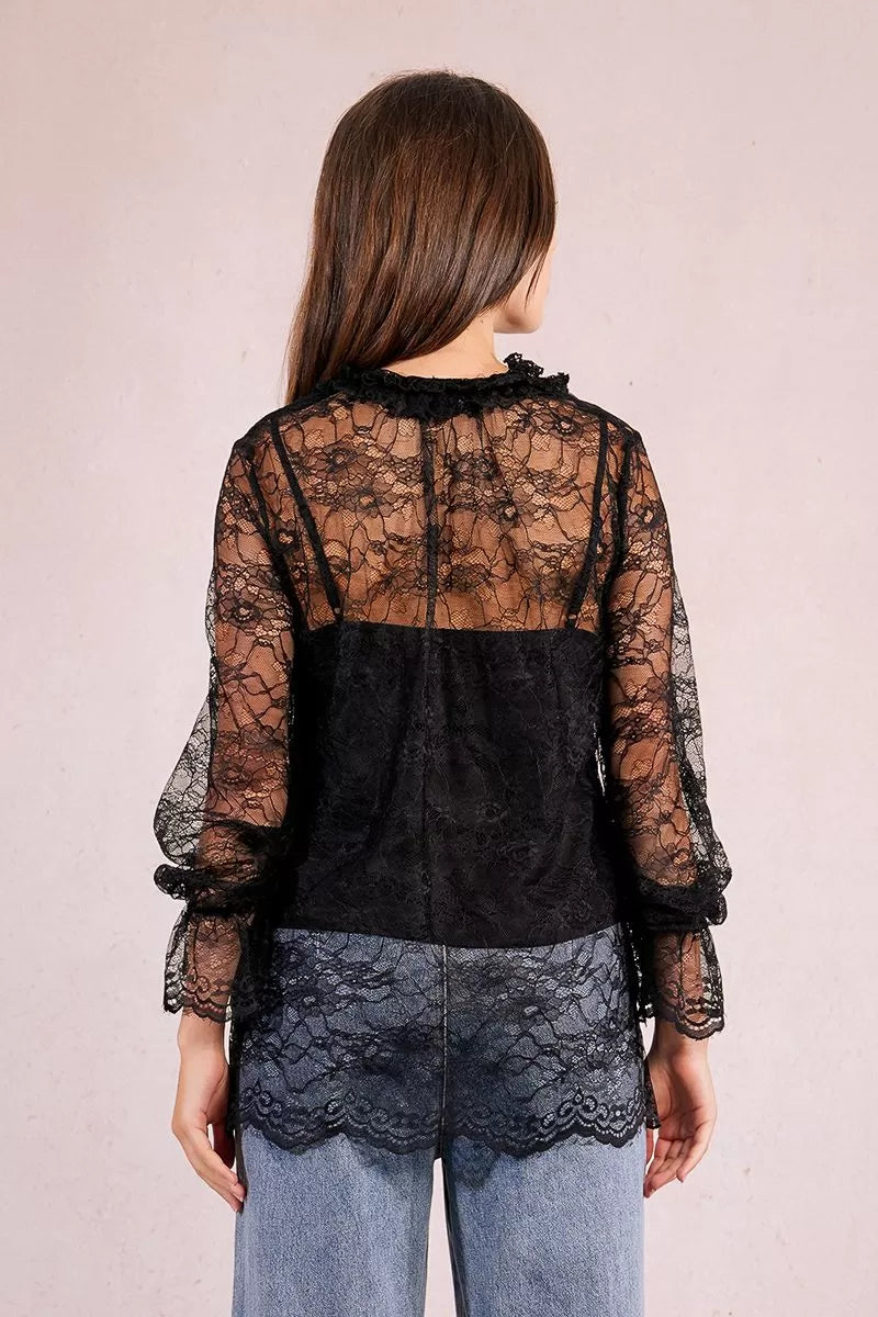 Molly Bracken Sheer Black Lace Top