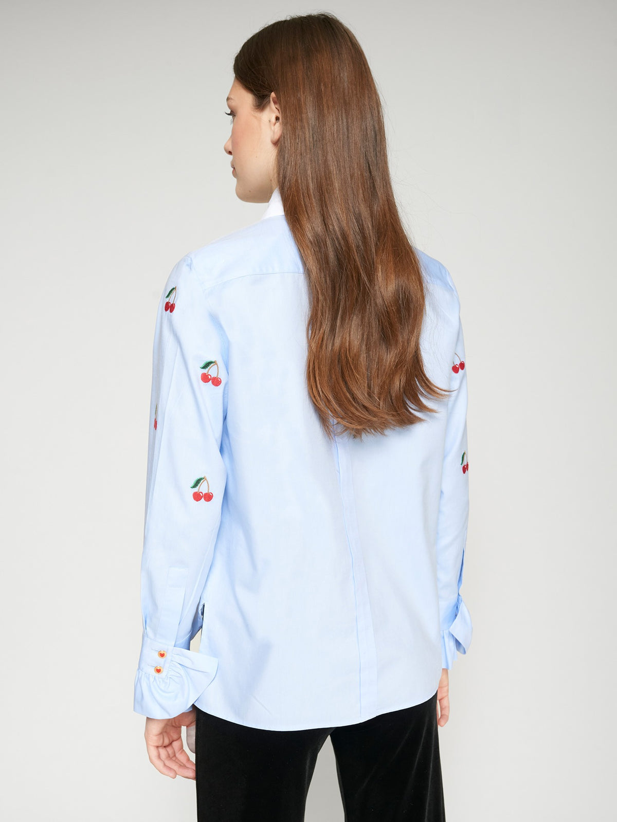 Vilagallo Sky Blue Cherry Embroidery Shirt