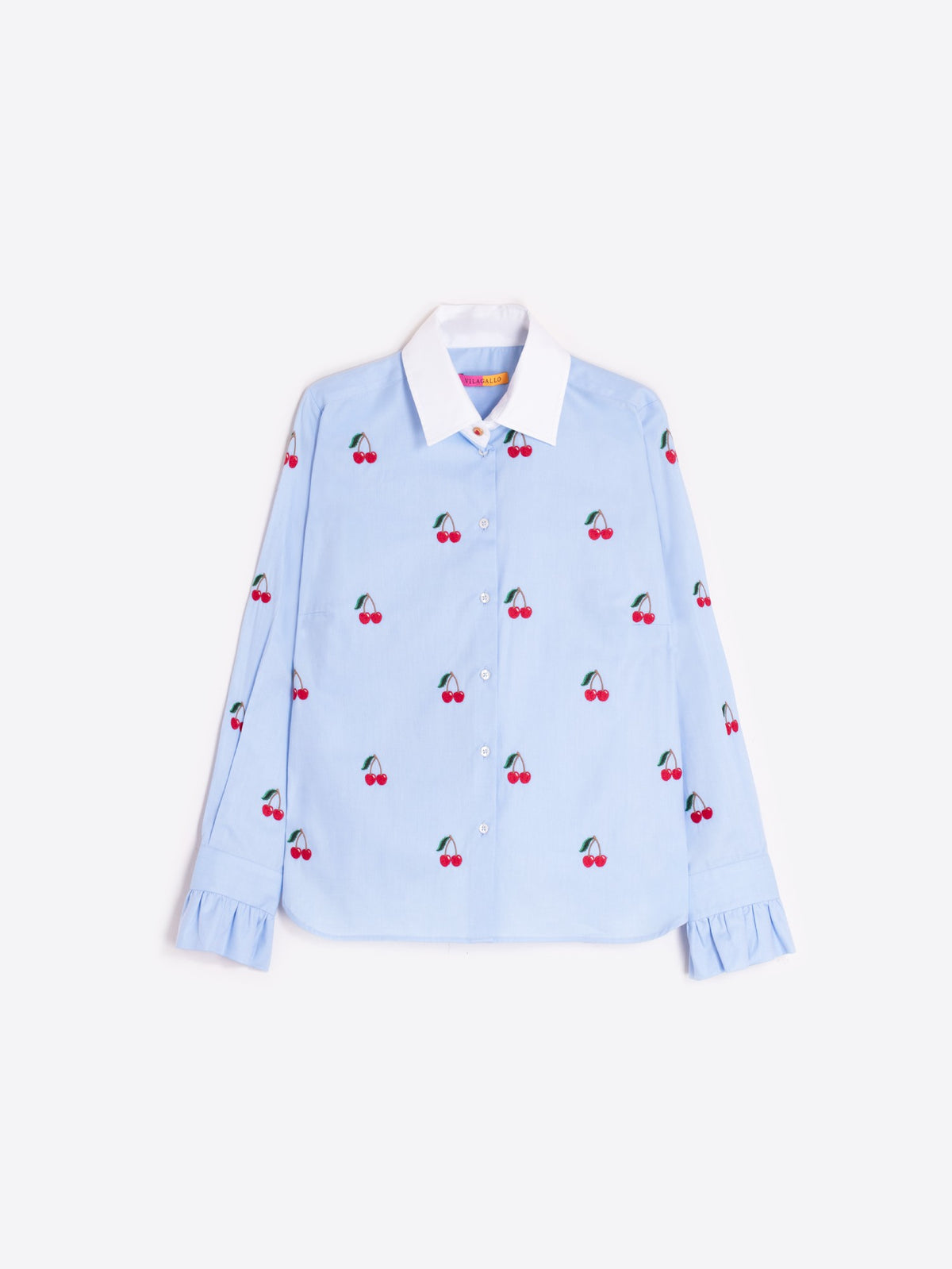 Vilagallo Sky Blue Cherry Embroidery Shirt