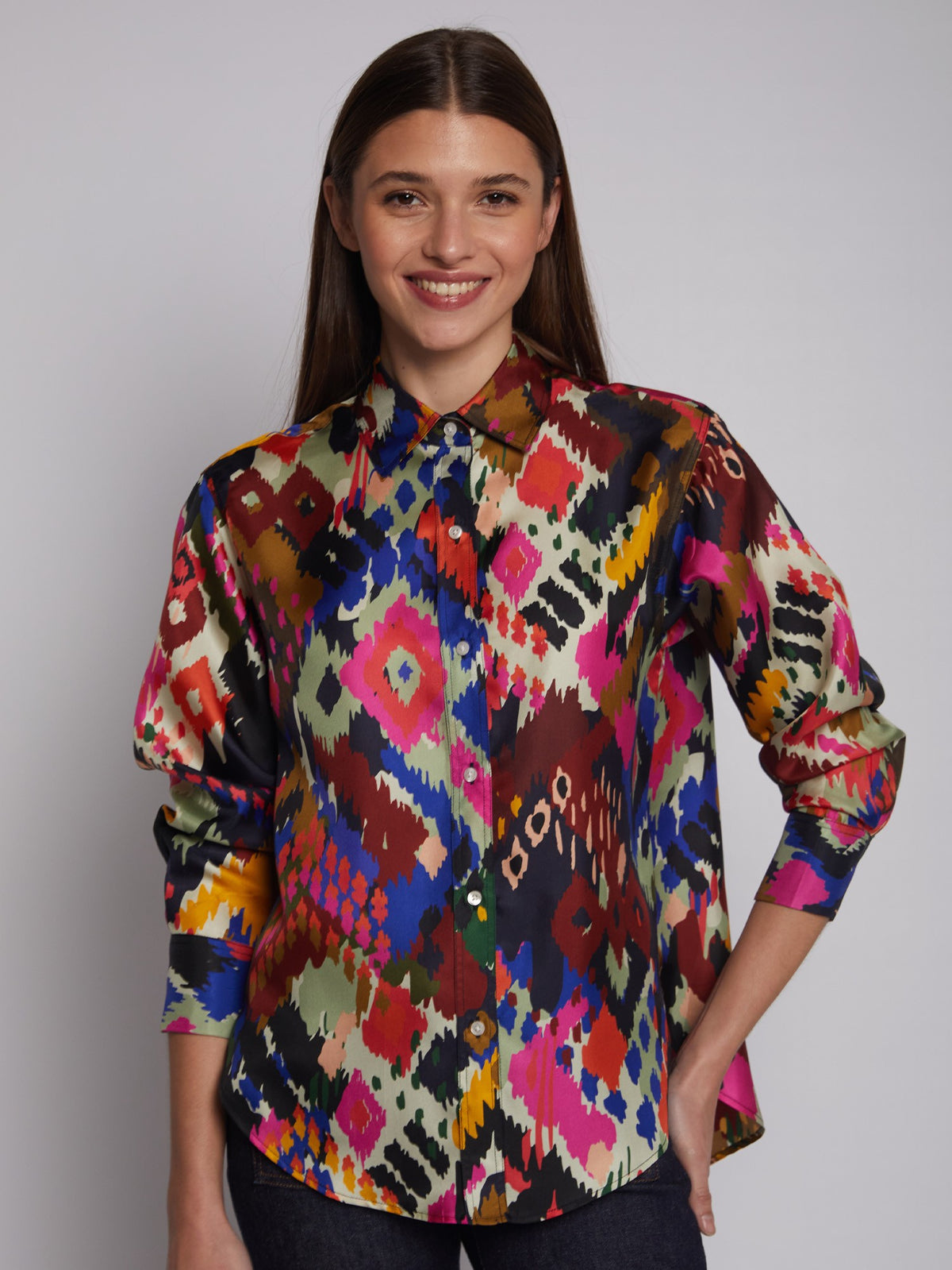 Vilagallo Multicoloured Silk Ikat Blouse - Sheena's Boutique Ireland