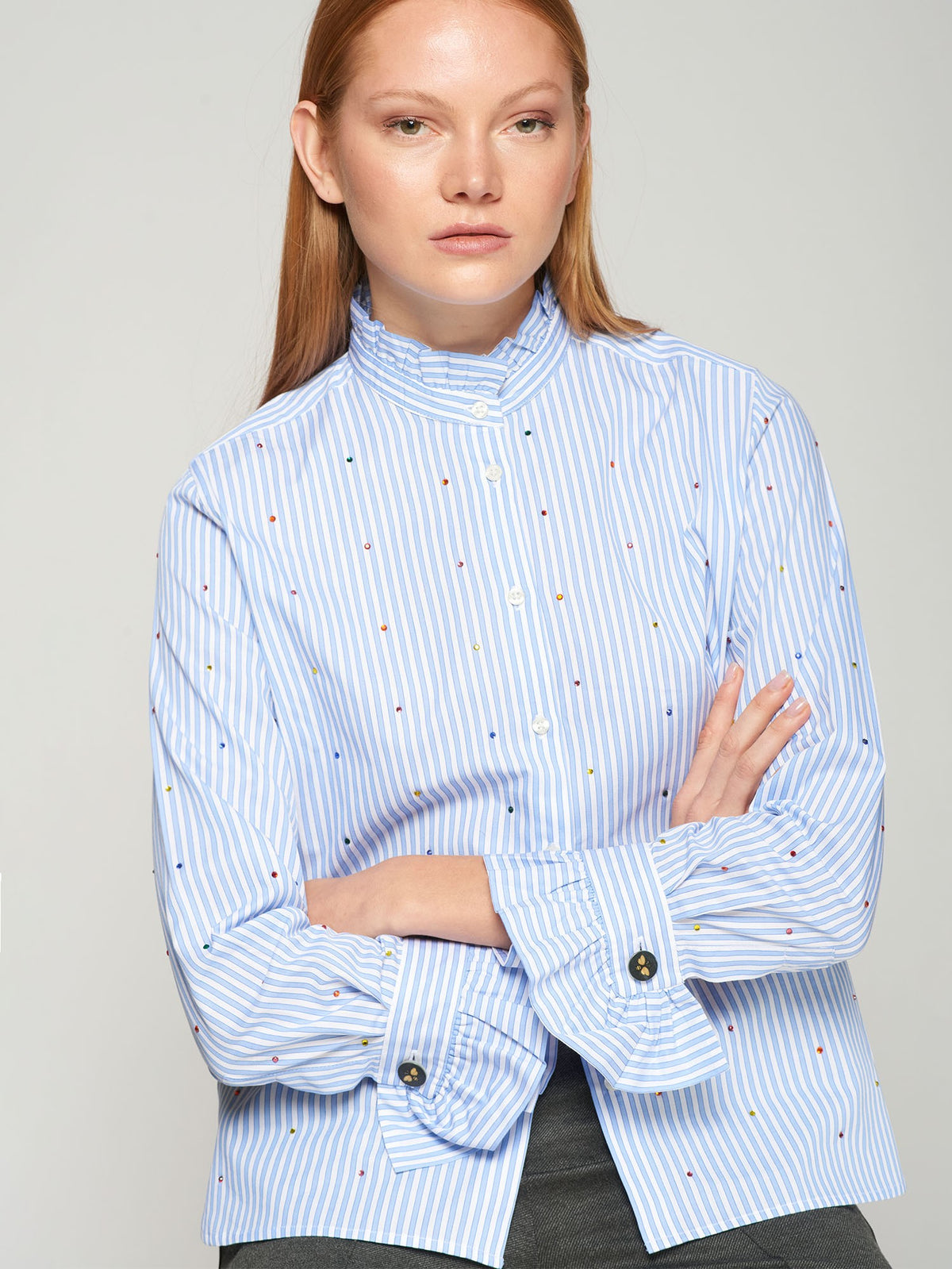 Vilagallo Striped Shirt with Multicoloured Strass