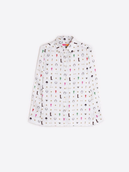 Vilagallo Ecru Shirt With Equestrain Print