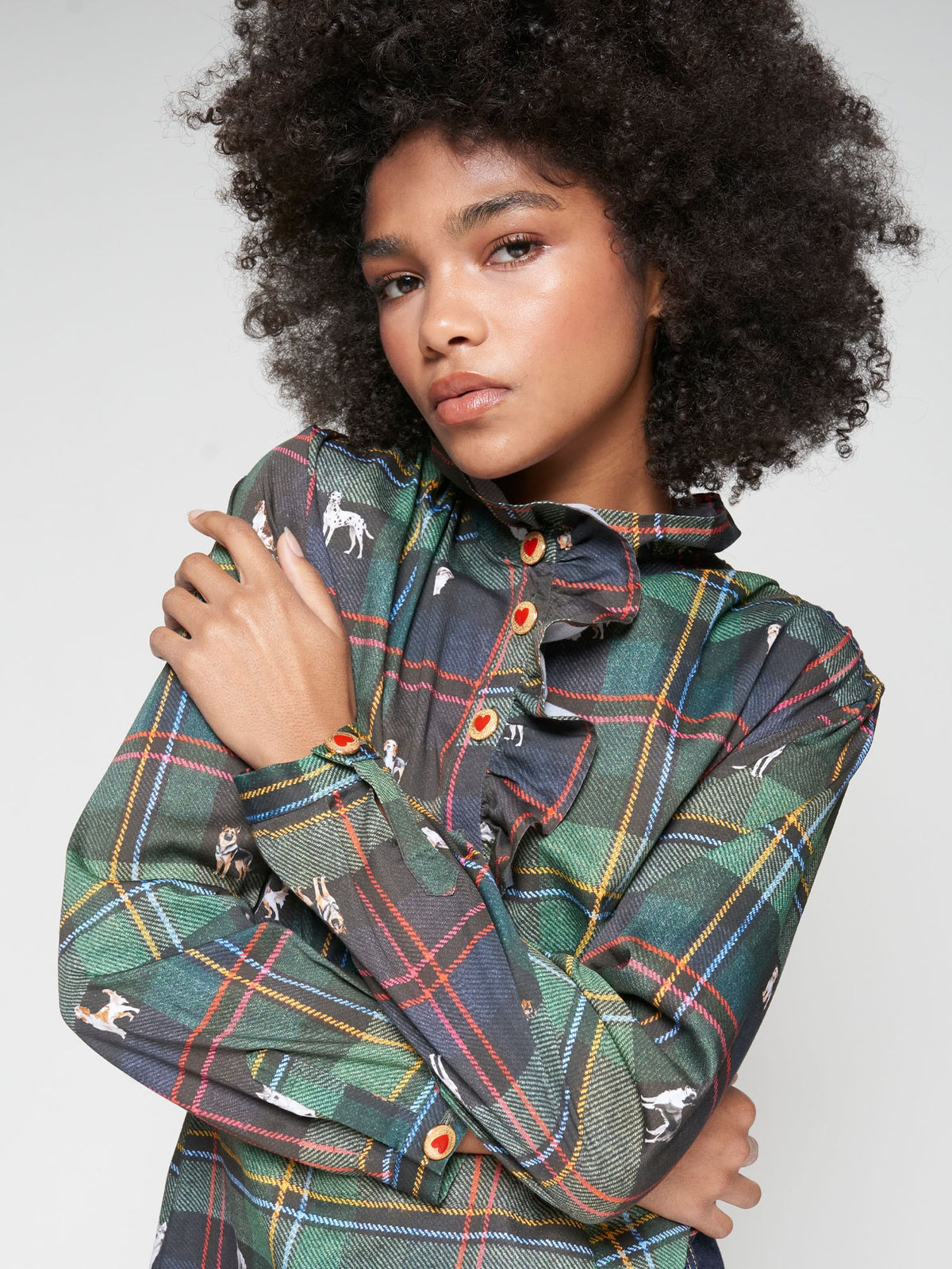 Vilagallo Dog Print Tartan Blouse