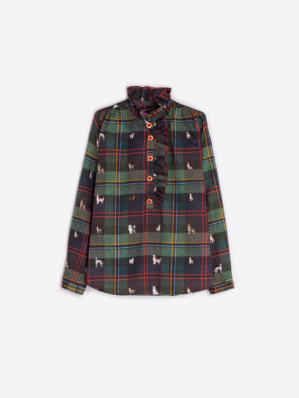 Vilagallo Dog Print Tartan Blouse