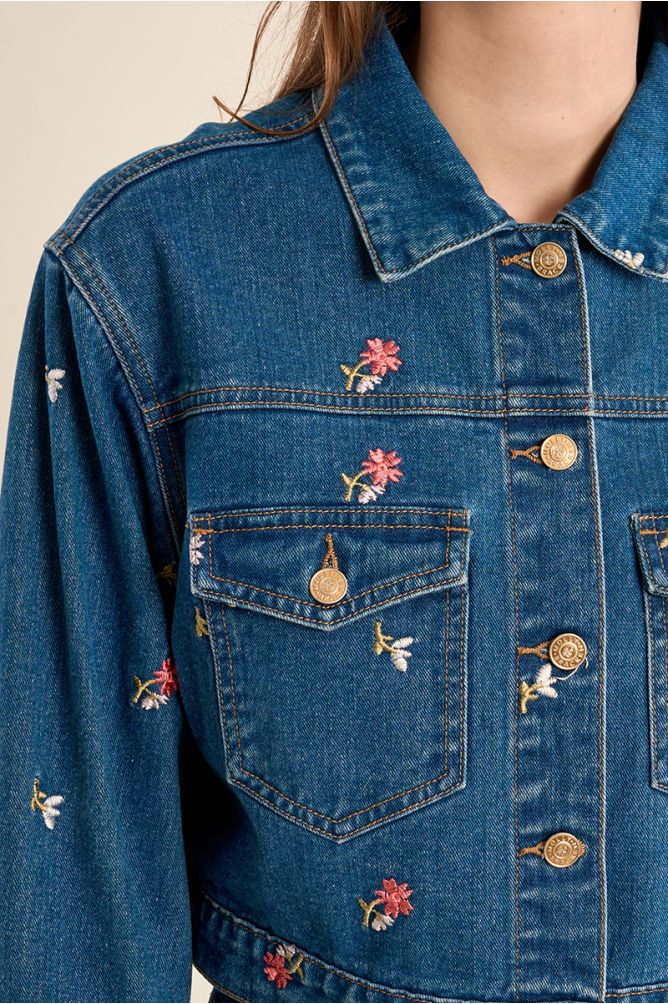 Molly Bracken Short Embroidered Blue Denim Jacket