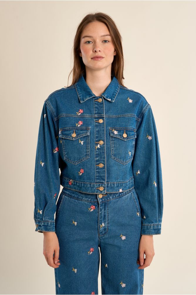 Molly Bracken Short Embroidered Blue Denim Jacket