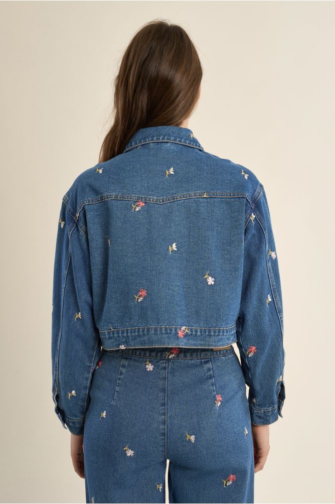 Molly Bracken Short Embroidered Blue Denim Jacket