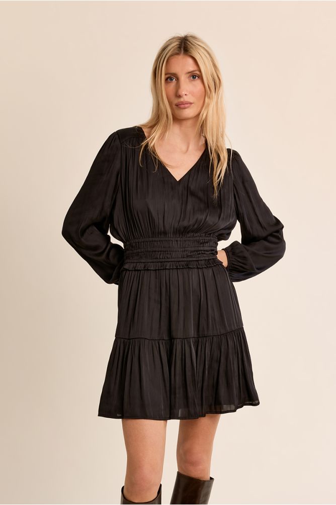 Molly Bracken Short Black Satin Dress