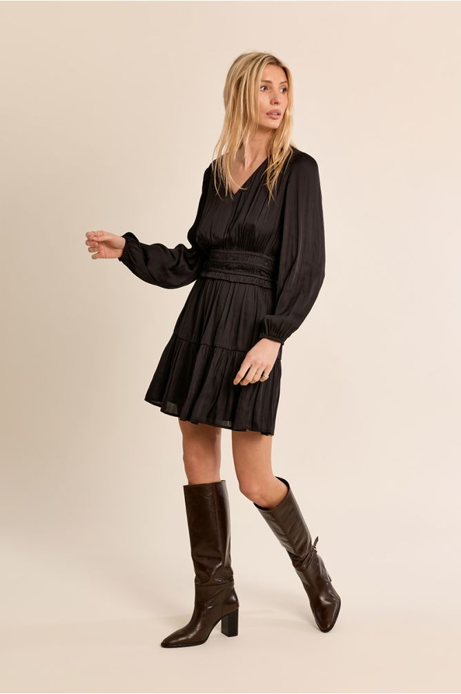 Molly Bracken Short Black Satin Dress