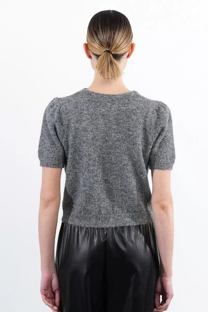Molly Bracken Ash Grey Short-Sleeved Sweater With Sequin Bow