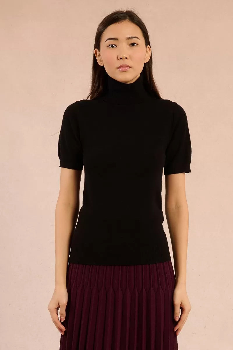 Molly Bracken Short Sleeved Black Turtleneck Sweater