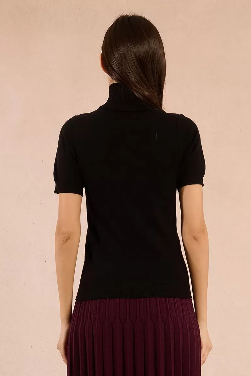 Molly Bracken Short Sleeved Black Turtleneck Sweater