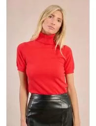 Molly Bracken Short Sleeved Red Turtleneck Sweater