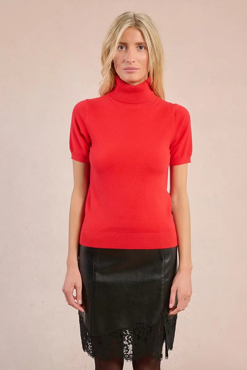 Molly Bracken Short Sleeved Red Turtleneck Sweater
