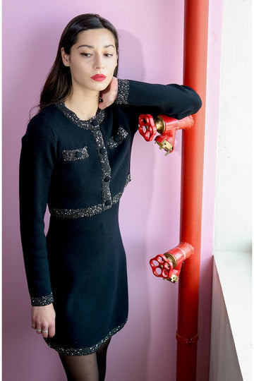 Molly Bracken Black Short Waistcoat Studded With Rhinestones