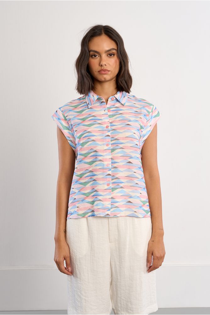 Molly Bracken Sleeveless Blouse With Geometric Print