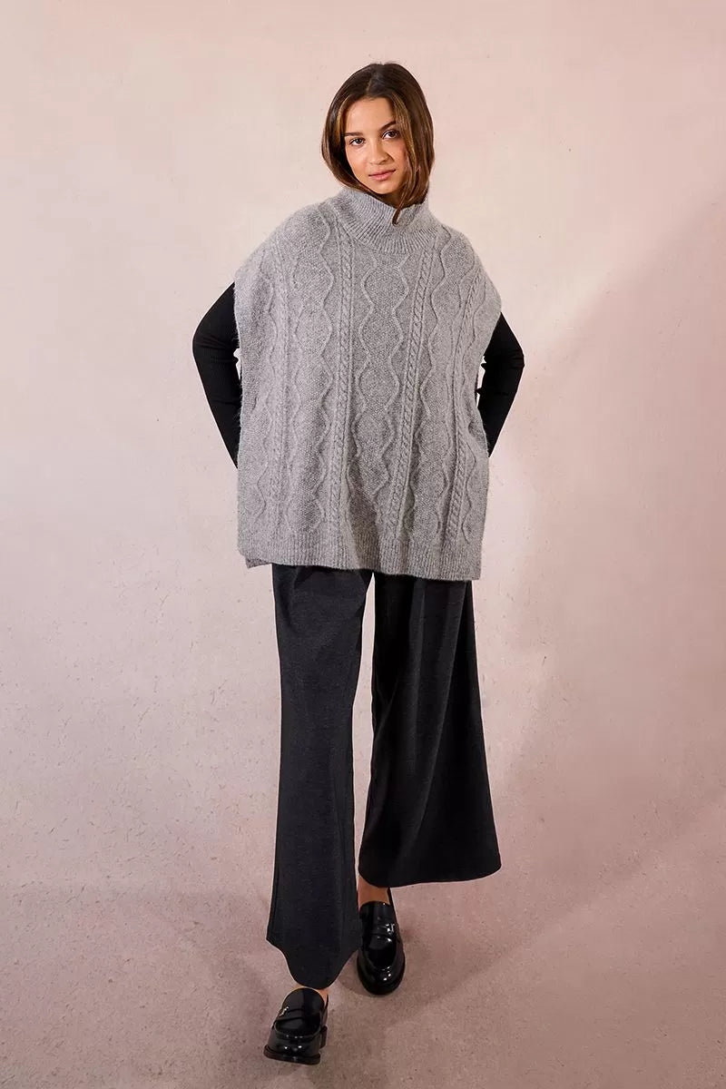 Molly Bracken Grey Sleeveless Cable Knit Sweater