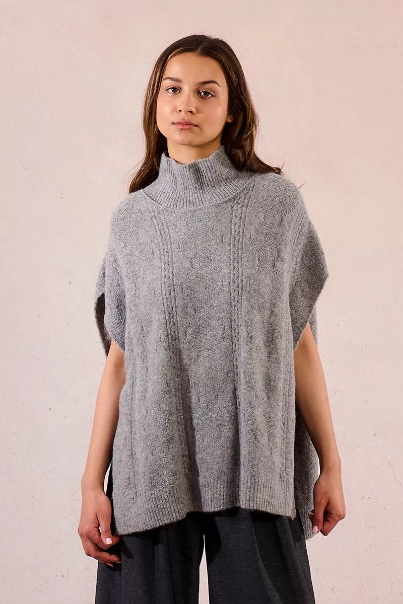 Molly Bracken Grey Sleeveless Cable Knit Sweater
