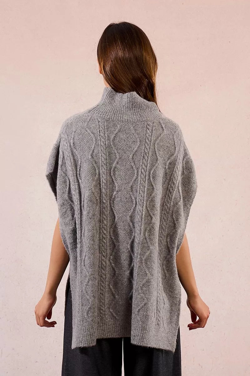 Molly Bracken Grey Sleeveless Cable Knit Sweater